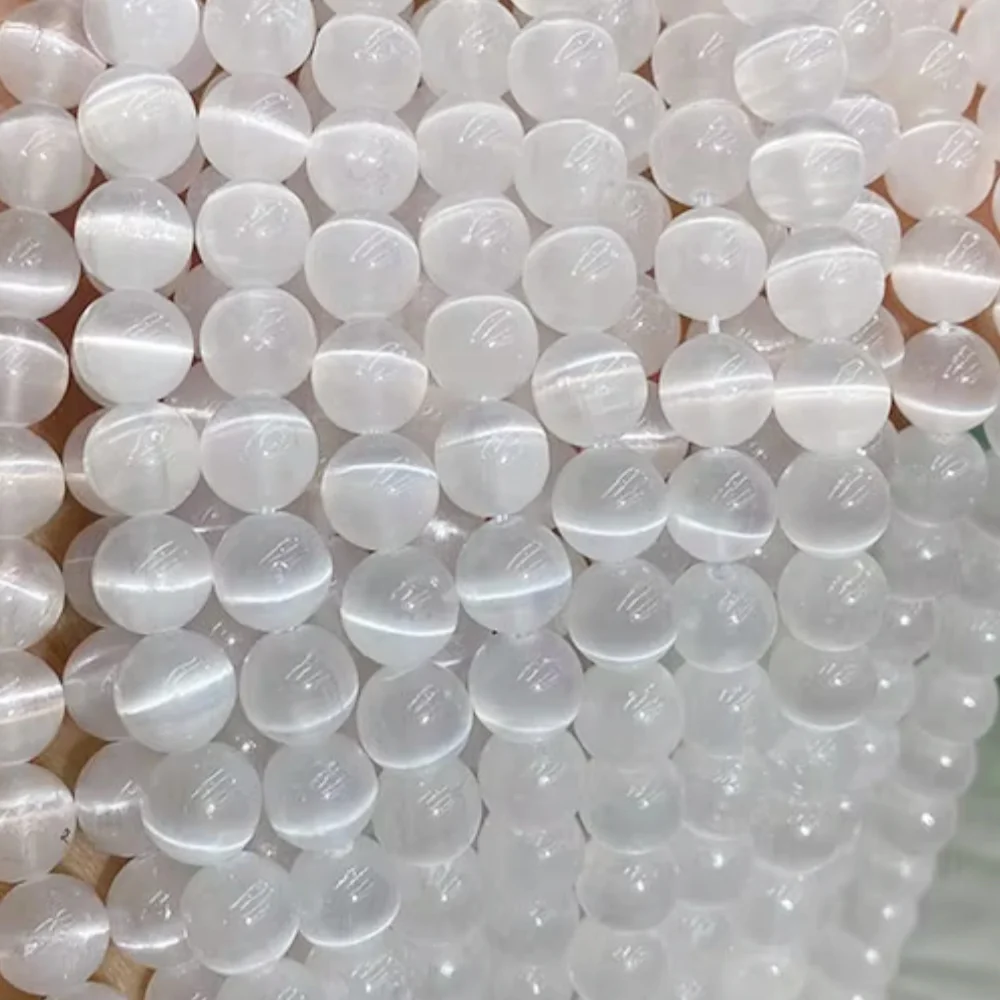 

Semi-precious Natural Rhodochrosite AA Quality White Selenite Clear Cat Eye Gypsum Stone Round Loose Beads 15" 6 8 m For Jewelry
