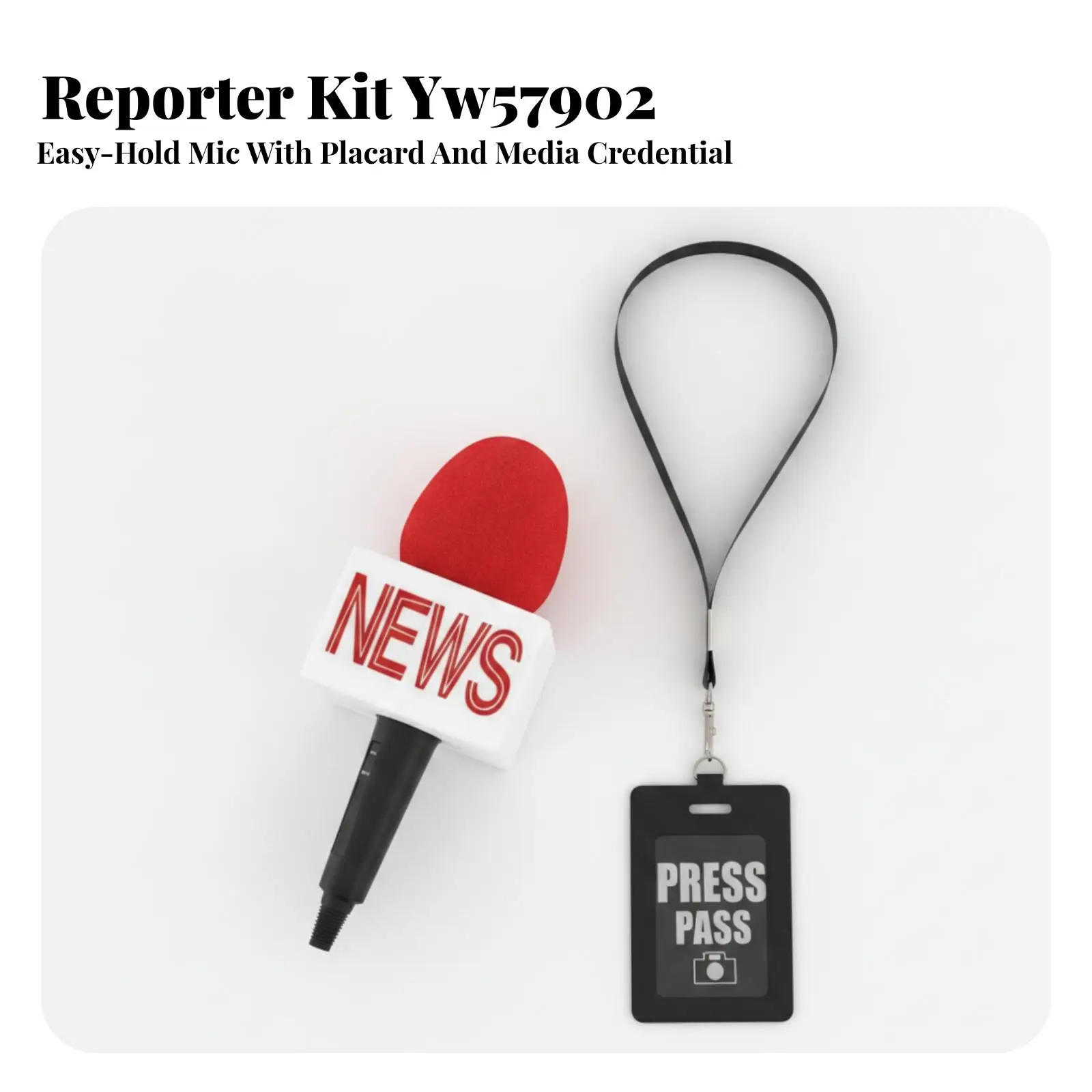 Toy News Reporter Costume Accessory Set with Speaking Tube and Press Badge for Halloween Themed Photo Booth Prop