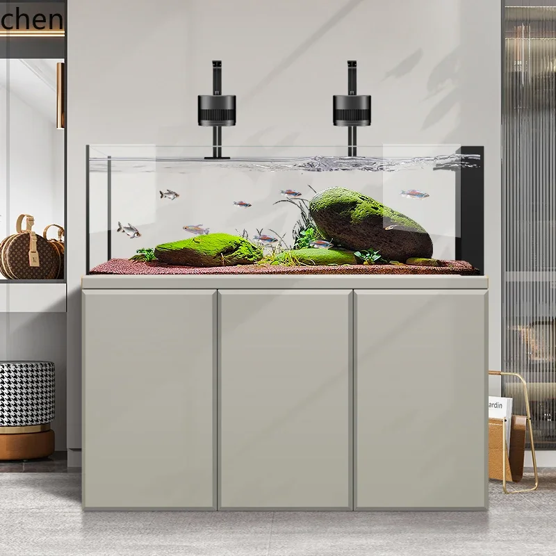 

D18- native stream tank fish tank living room new home floor glass ecological aquarium bottom filter ultra white