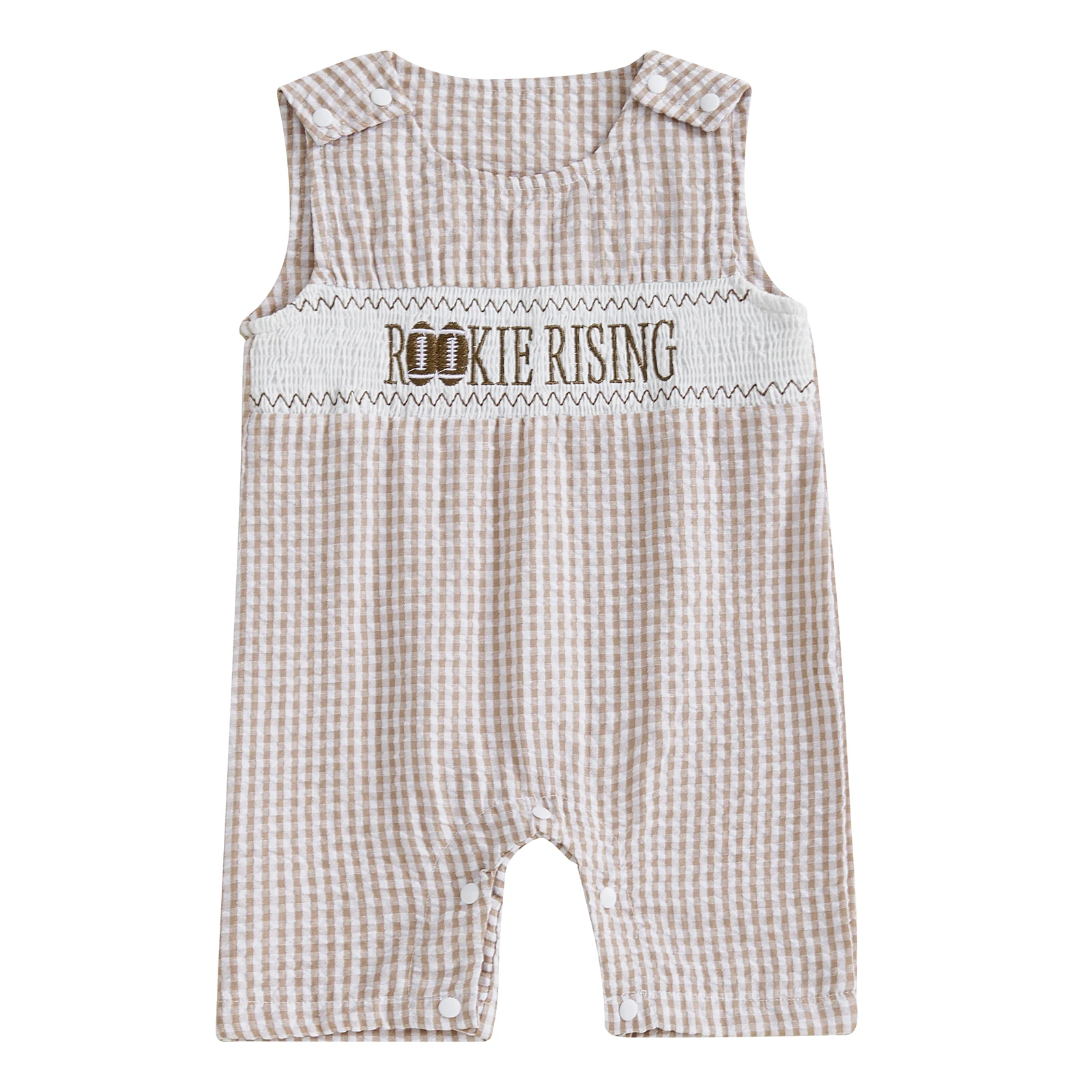 

Infant Boy Romper Stylish Sleeveless Round Neck Soccer Applique Checkered Toddler Playsuit Outfit