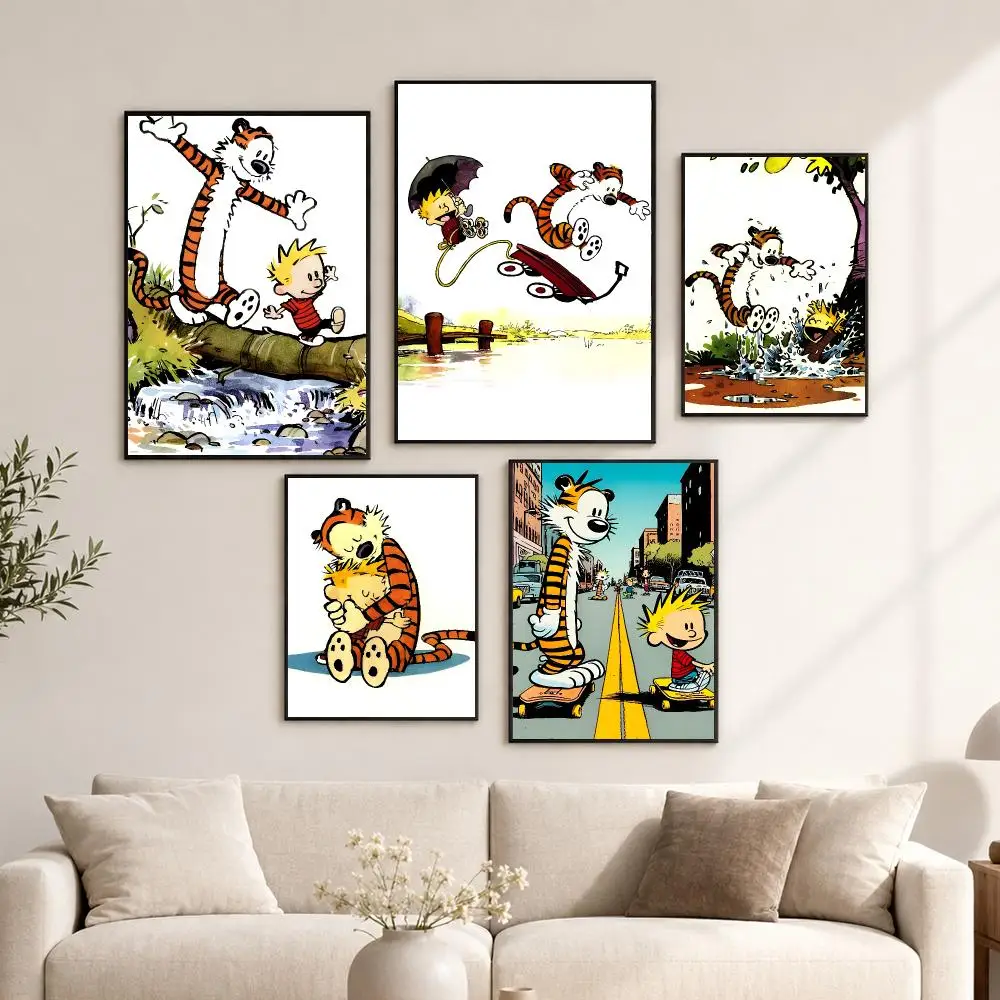 Anime C-Calvin And Hobbes Poster Decorative Wall Art Stickers Mural For Home Living Room Hallway Decor Gift