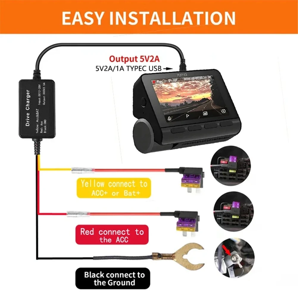 For 70mai Hardwire Kit UP03 Only Type-C Port for 70mai A810 X200 Omni M500 24H Parking Monitor Power Line(A)