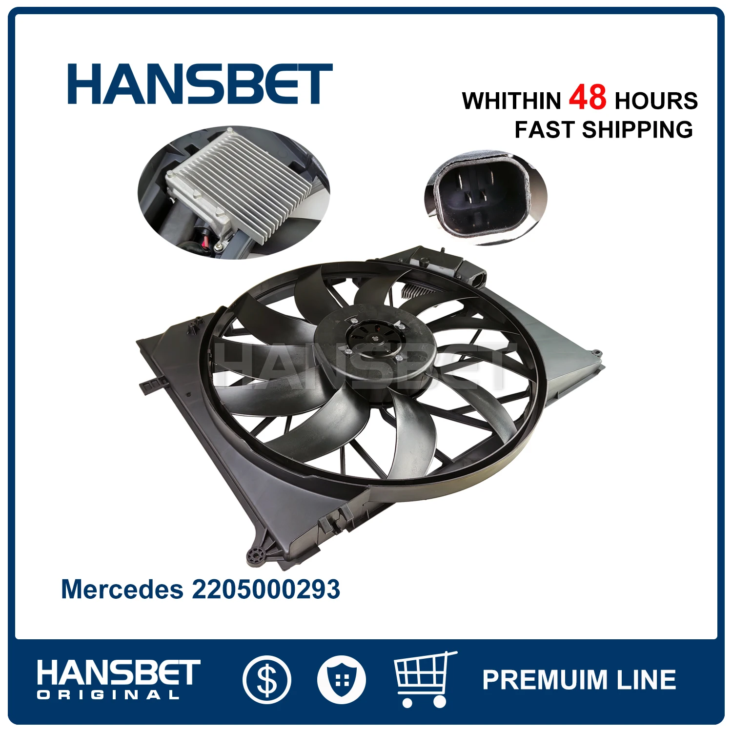 Engine Cooling Fan Assembly 850W Fits Mercedes Benz W220 S300 S320 S600 CL55 CL65 2205000193 S400 CL500 S430 2205000293 HANSBET