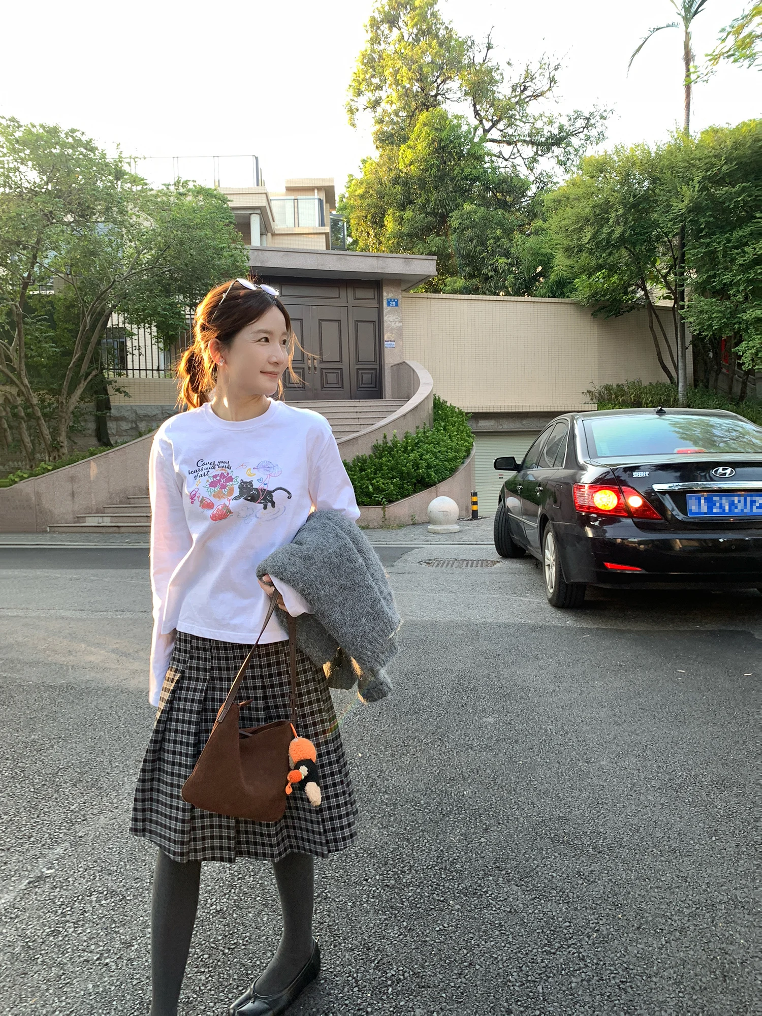 

Женская повседневная футболка XierZ Weekly Happy Korean из чистого хлопка, длинный рукав, белая, с забавным принтом, базовый слой