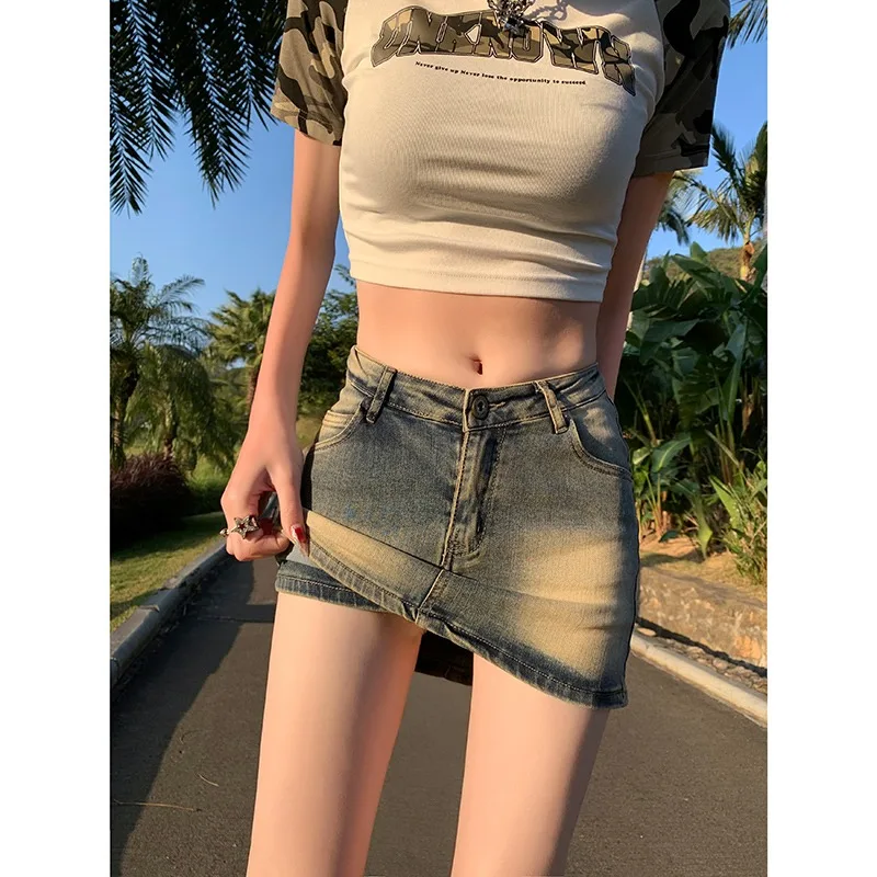 

Women's Y2K Trendy Low Waist Denim Skirt Bodycon Mini Slim Fit Anti-Exposure Short Jean Skirt for Fashion-conscious Ladies