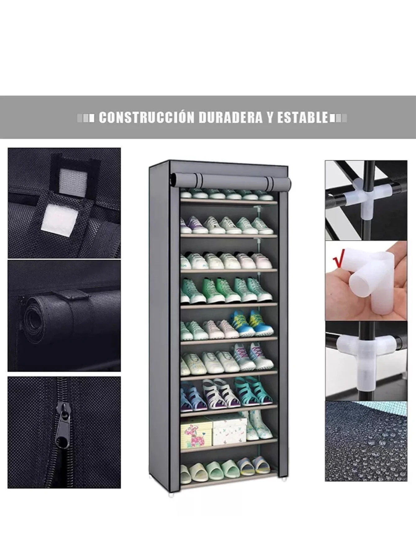 Shoe Rack with Fabric Cover with 9 Levels Shoe Organizers, Steel Structures and Plastic Connectors,for Storing and Storing Shoes view 3