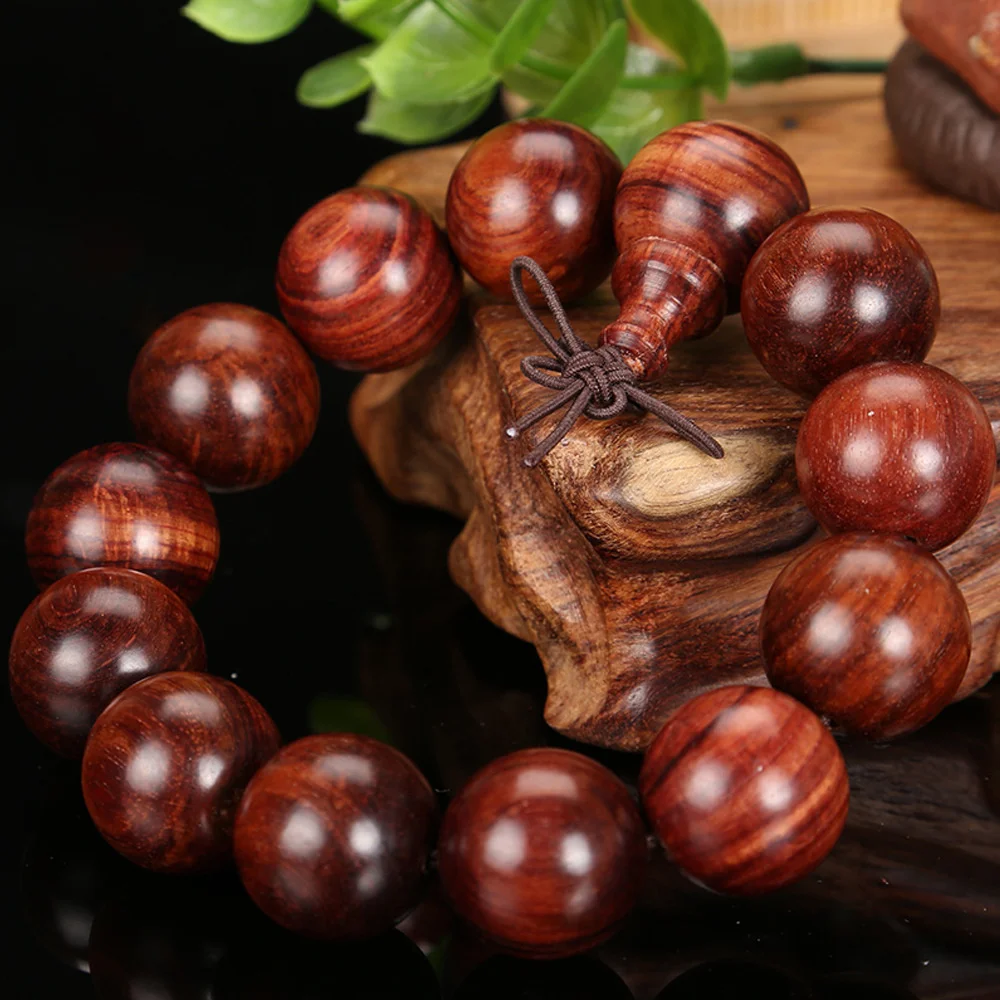 Natural African Zambian Red Sandalwood Wood Tibetan Buddhist Scriptures Big Beads Bracelet Prayer Beads Men Jewelry