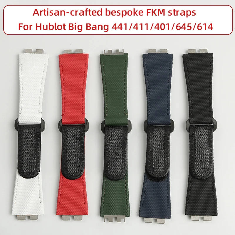 ل Hublot 401/411/441/645/614/642/414 نماذج الانفجار الكبير 42/44/45 مللي متر FKM حزام مخصص Viton حزام الساعات الإفراج السريع هوك وحلقة