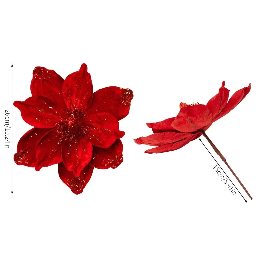 Novo 26cm artificial poinsétia flor glitter espumante natal glitter flor lantejoulas simulação flores festival de ano novo