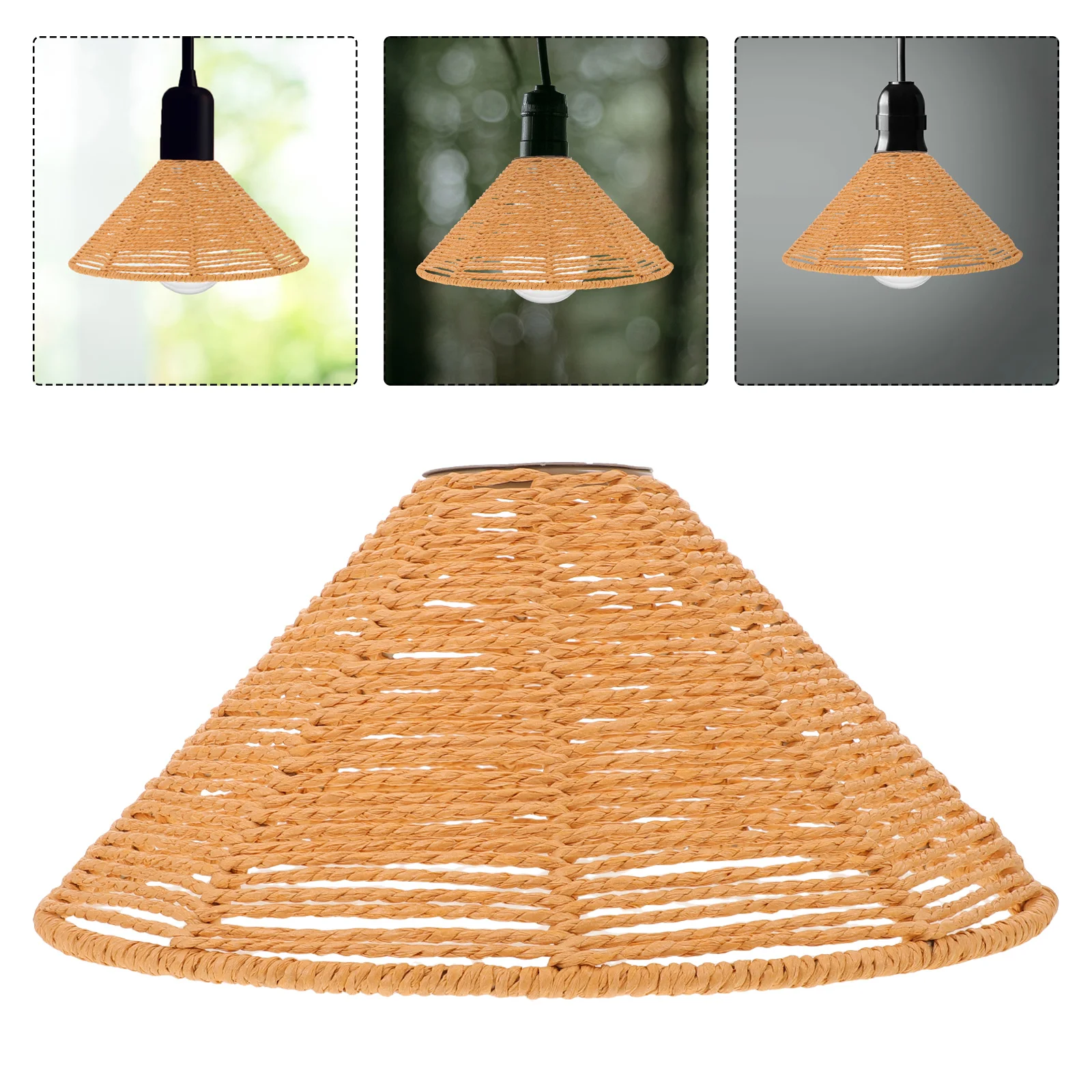 

Vintage Paper Rope Lampshade: Handwoven Boho Light Shade For Bedroom Living Room Ceiling Or Table Lamp, Woven Lamp Shade