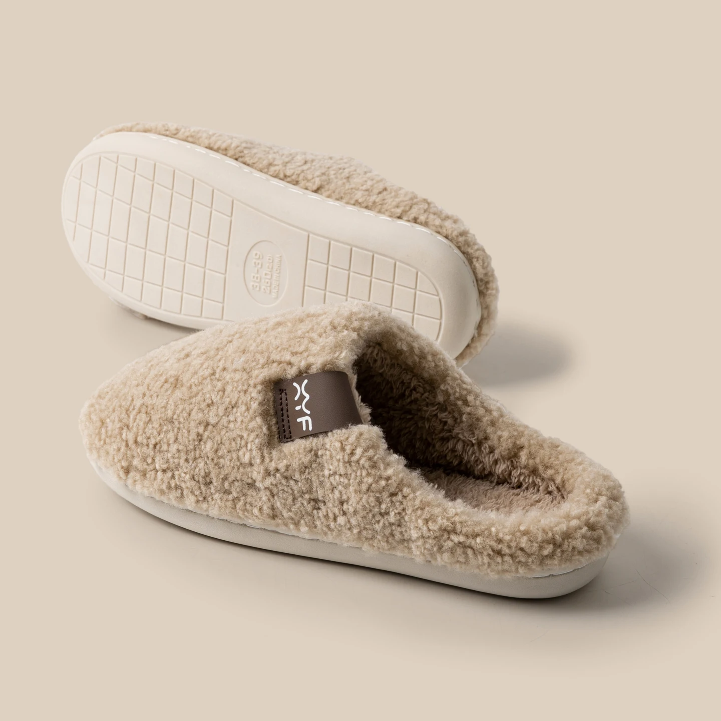 Women's Furry Slippers for Winter, Non-Slip Indoor House Shoes with Warm Plush Lining, Thick Soft Sole, Simple Solid Color