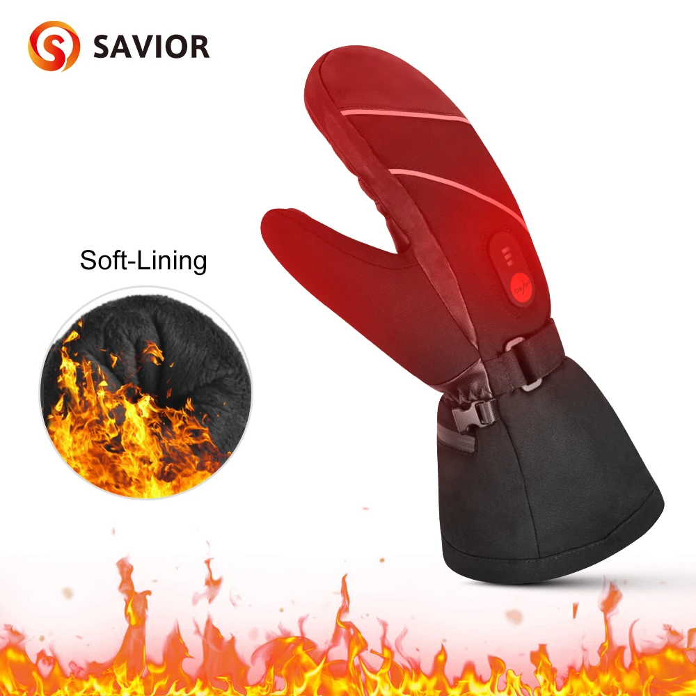 Savior-guantes calefactados con batería para motocicleta, manoplas eléctricas impermeables de cuero de piel de cabra, Control de Wamer de 3 engranajes