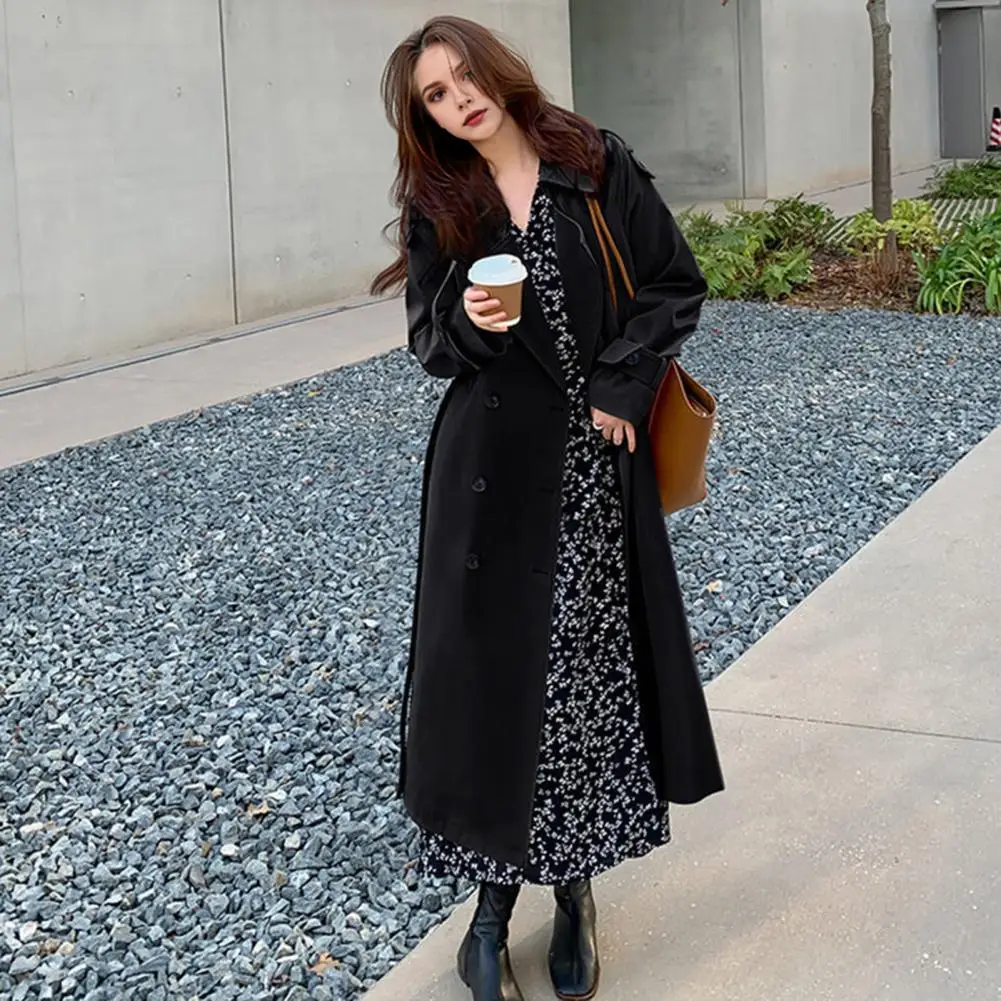 Mid-length Women Jacket Elegant Mid-calf Length Women's Overcoat with Belt Double-breasted Design for Fall Spring Women