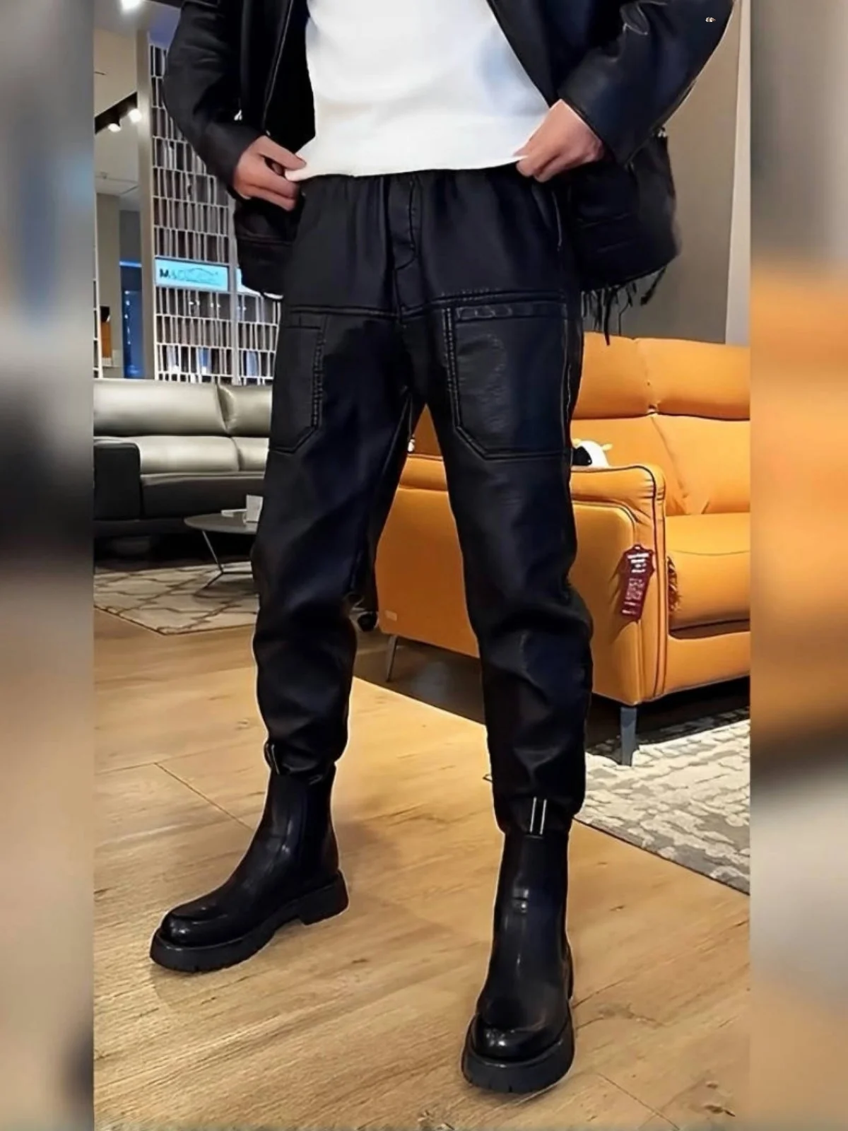 

Мужские повседневные утепленные кожаные брюки из флиса, осенние, новые, стильные, черные, с индивидуальным дизайном, большие размеры, теплые, ветрозащитные, длинные брюки