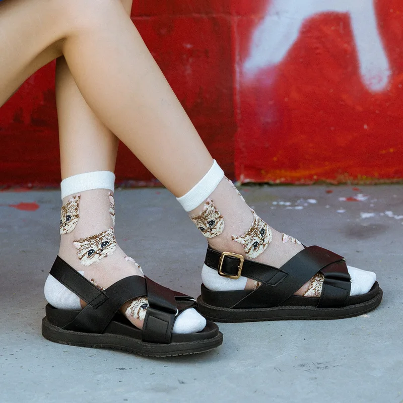 Frauen Transparent Nette Katze Socken Kawaii Damen Japanische Mode Koreanische Trendy Sommer Dünne Kristall Seide Socke Glasfaser Strumpf – Detail 2
