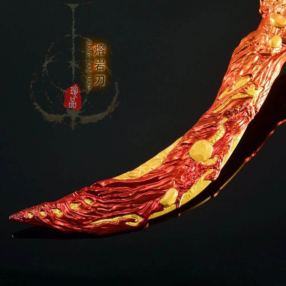 Anillo de espada curvada de Magma de 30cm, periférico de juego, totalmente de Metal, accesorios artesanales de samurái, colección de adornos, regalo para niño