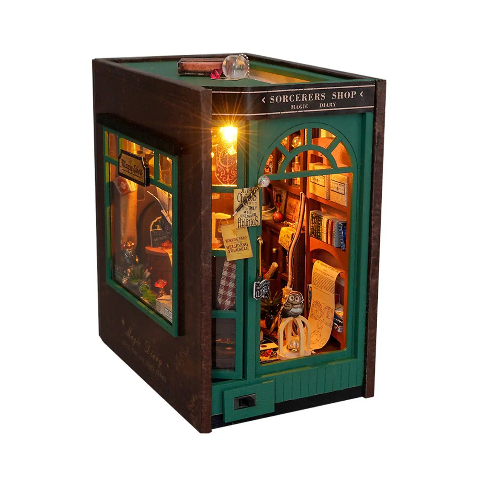 

DIY Bookend Kits with Light Wooden Puzzle Bookshelf Insert Decor Tiny House Model Build Kits for Adults Kids Teens Girls Boys