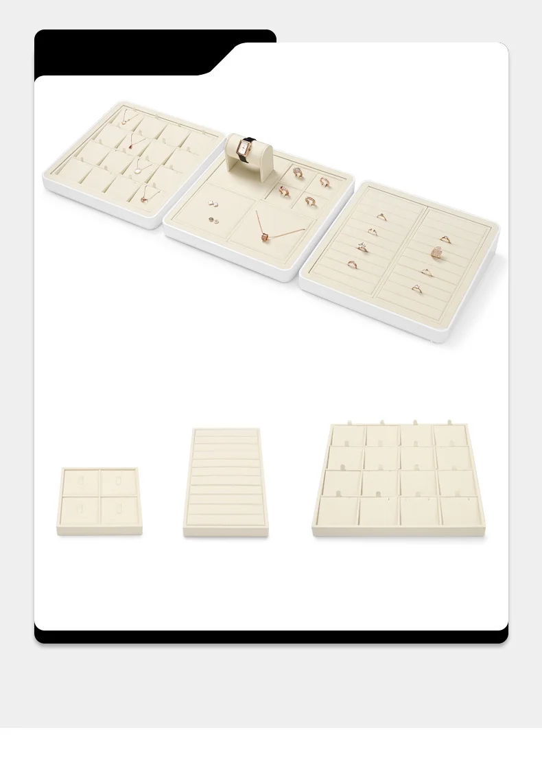 Oirlv Mikrofaser Beige Schmucktablett für Ringe, Ohrringe, Halsketten, Armbänder, Organizer-Tablett, Schmuck-Display-Set für Schaufenster – Detail 6