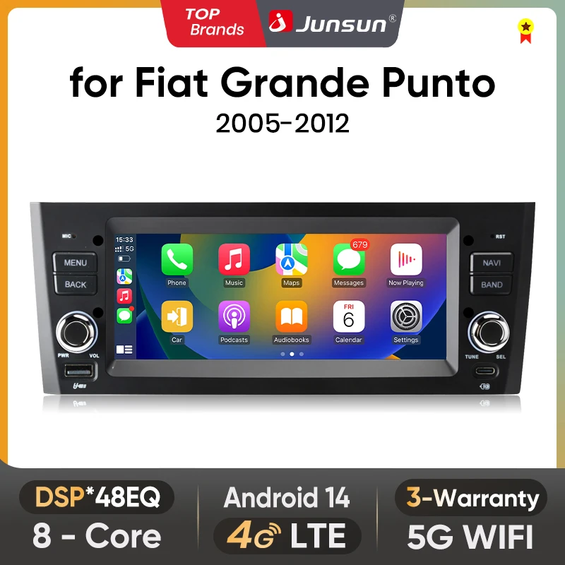 Junsun 6,2 "Android 13 inalámbrico CarPlay Android Auto Radio de coche para Fiat Grande Punto 2005-2012 RDS 4G WiFi GPS accesorios de coche 1