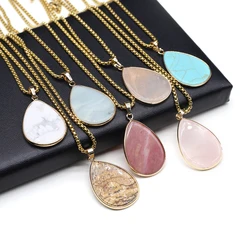 Charming Jewelry Necklace Natural Semi Precious Stone Water Droplet Shape Pendant Exquisite Anniversary Gift for Men and Women