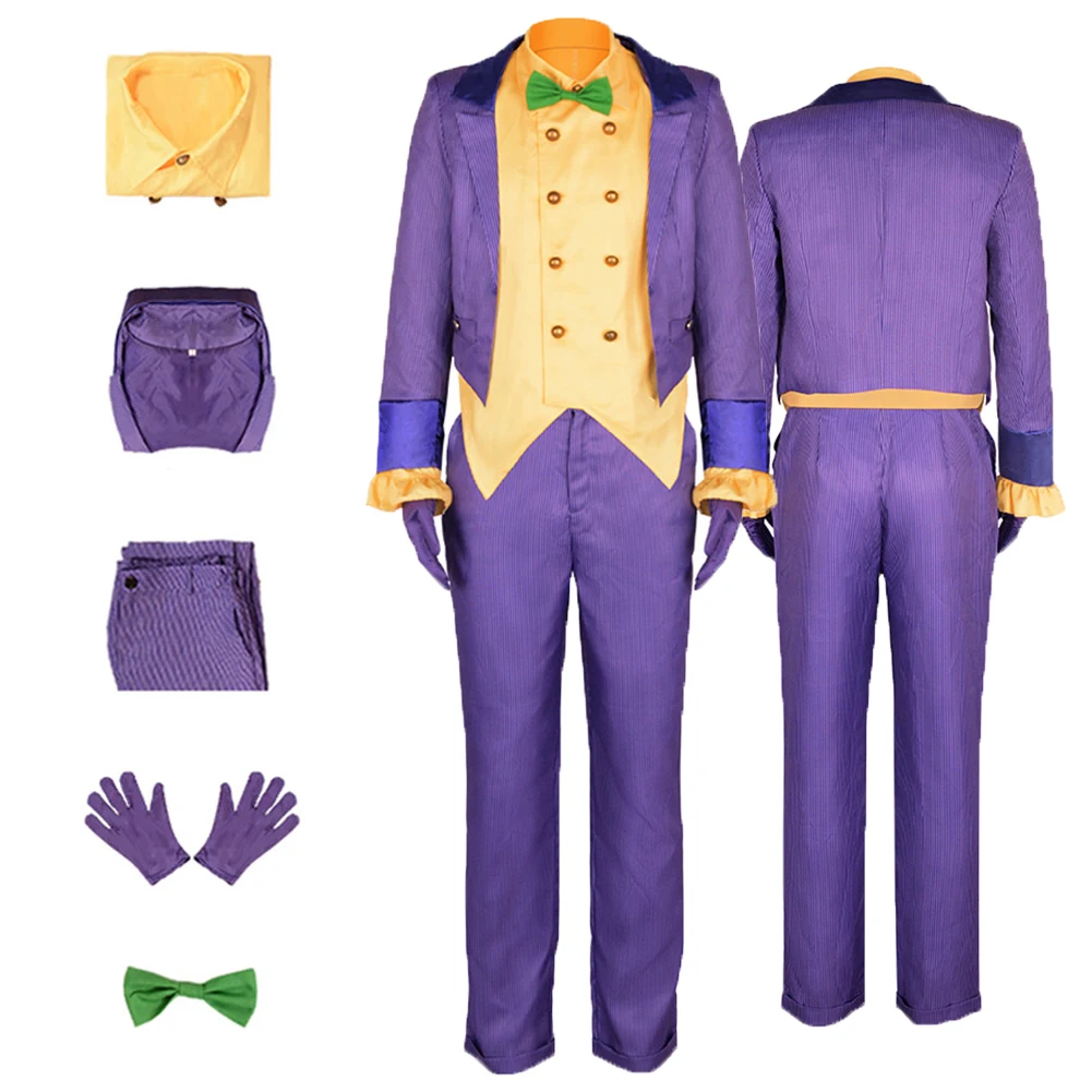 

Cos Joker Cosplay Costume Fantasy Vest Coat Pants Gloves Tie Accessories Outfits For Male Roleplay Halloween Carnival Party Suit