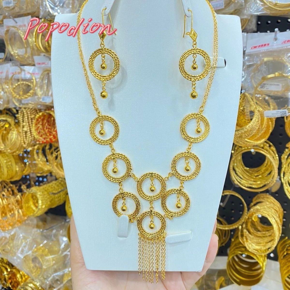 Popodion New Dubai 24K Gold Plated Jewelry Necklace  Women's Earrings As A Gift For Beautiful Women YY10354