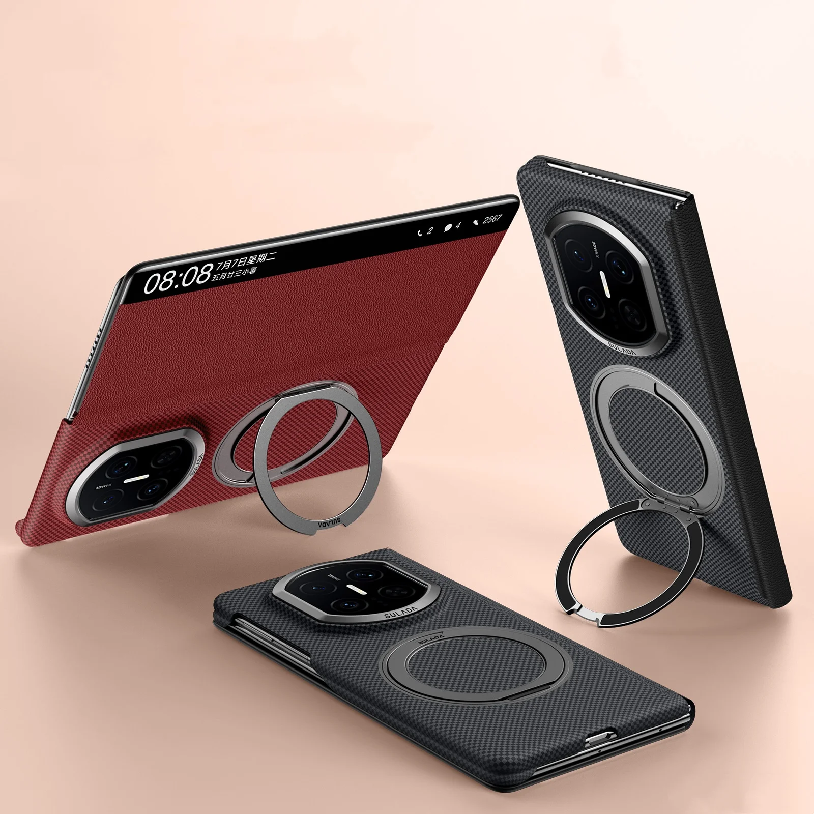 Slim Carbon Fiber Pattern Leather Bracket Case For Huawei Pura X5 X7 X6 Window View Cover