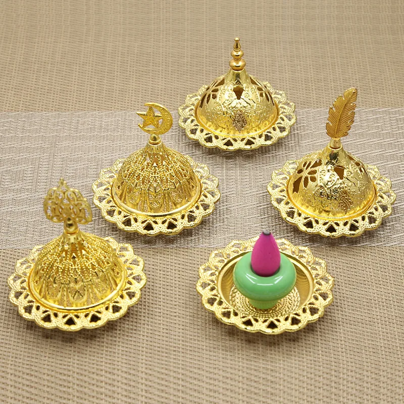 2023 Muslim Eid Mubarak Star Moon Mini Portable Golden Incense Tower Ornaments Ramadan Decor for Home Ramadan Kareem Party Decor