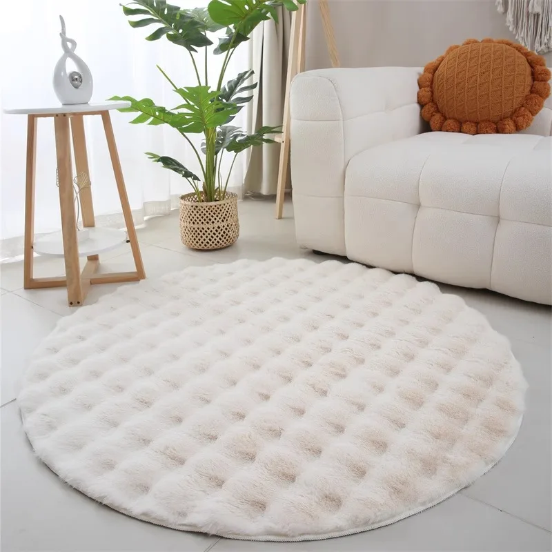 Round Fluffy Carpet Bedroom Large Bedside Soft Cloakroom Bedside Rugs Decor Kids Plush Playmat for Living Room Nordic Soft Mats