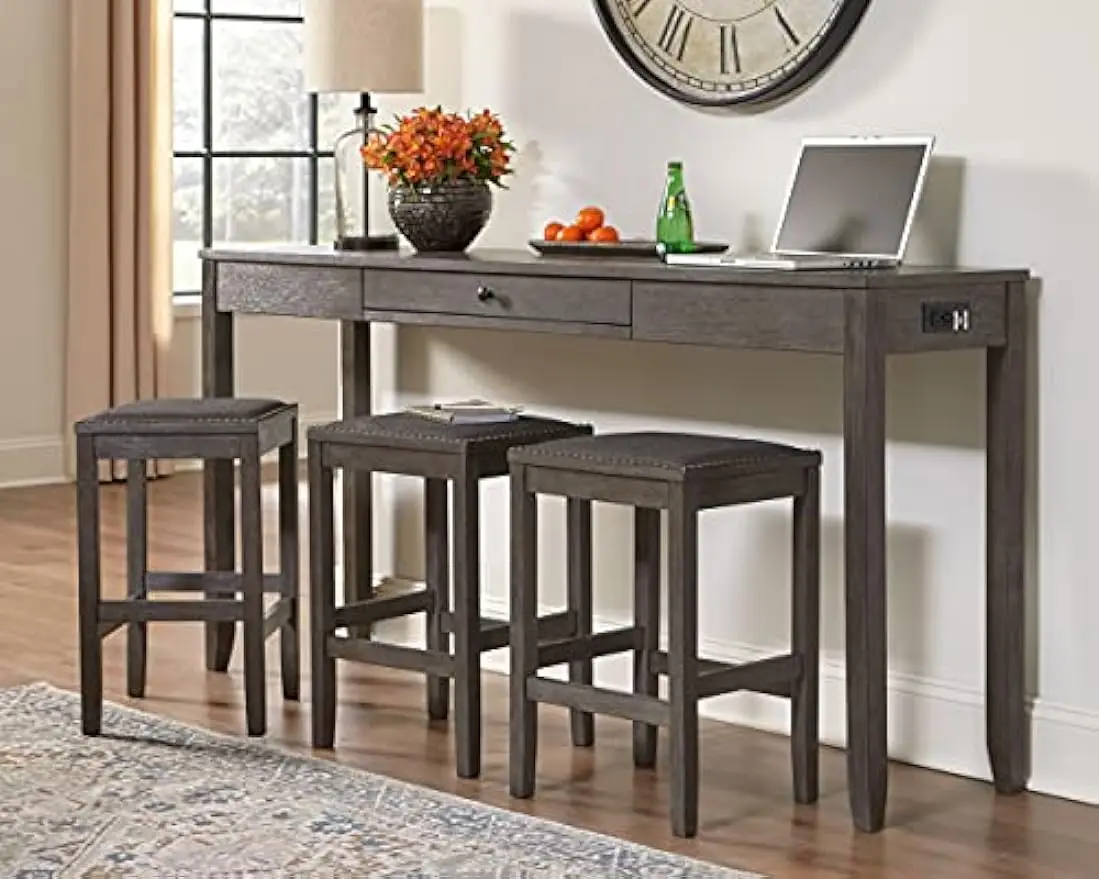 

Rokane Urban Farmhouse Counter Height Dining Room Table Set with 3 Bar Stools, Brown