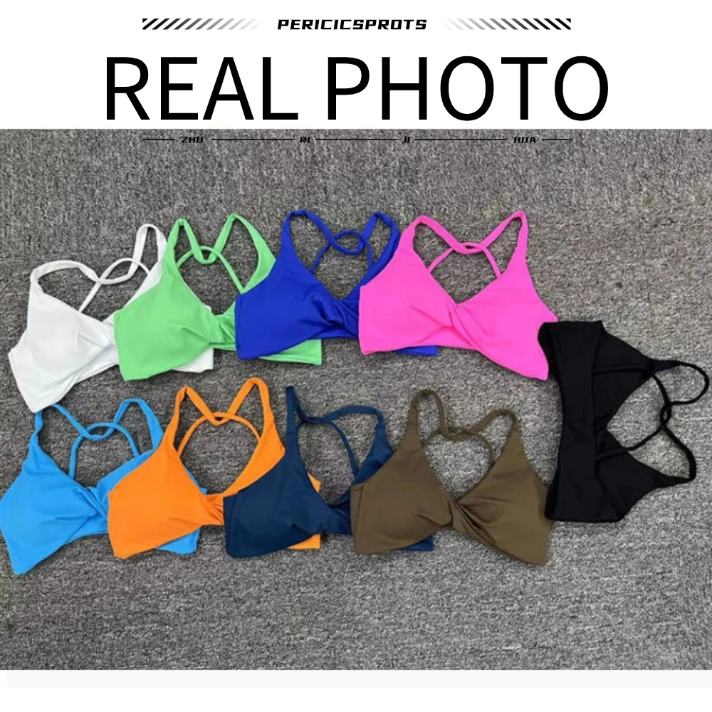 Bra olahraga wanita seksi Halter Deep V Backless pakaian dalam Yoga Impact pendukung tinggi Bralette bantalan atas Gym latihan kebugaran lari