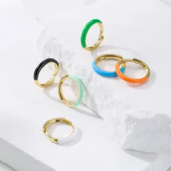 Lady New Fashion Multi Color Enamel Rings For Women Smooth Simple Metal Finger Rings Wholesale Accessories Gifts