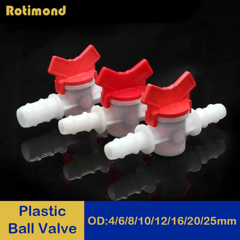 

1Pcs 4mm 6mm 8mm 10mm 12mm 16mm 20mm 25mm PVC Hose Barb Two Way Plastic Ball Valve Aquarium Garden Micro Irrigation Connector