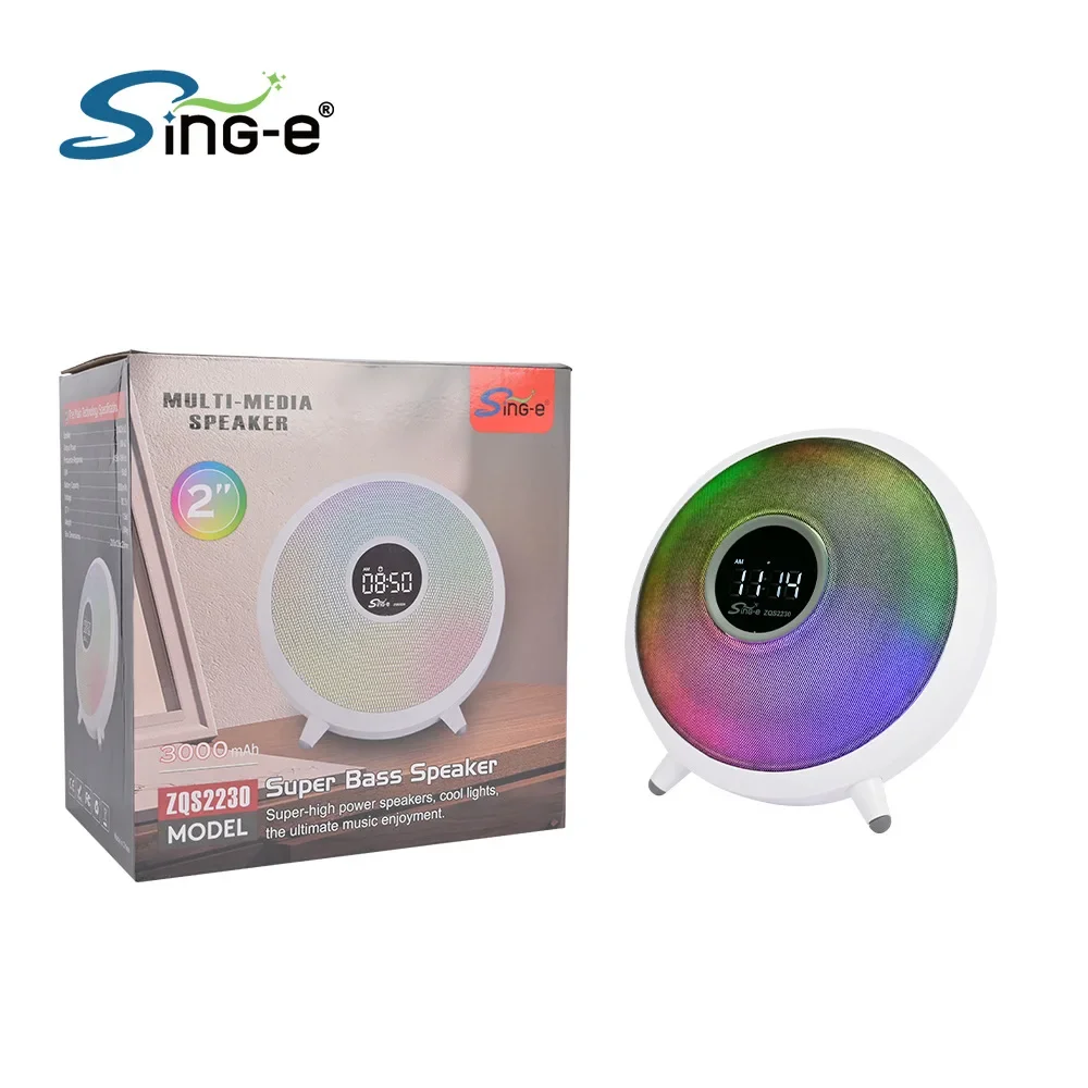 Alto-falante sem fio bluetooth criativo subwoofer exibição de tempo soundbox com despertador função luz mini desktop centro música fm