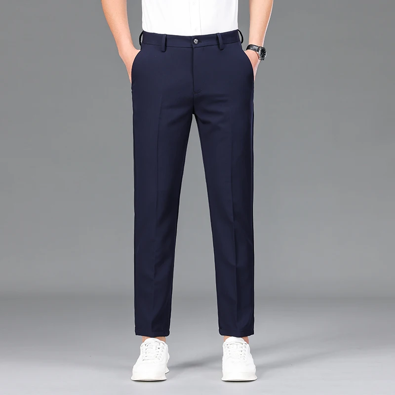Business Casual Formal Suit Pants Men's Clothing Straight Solid Color All-match Spring Summer Commute Pockets Spliced Trousers