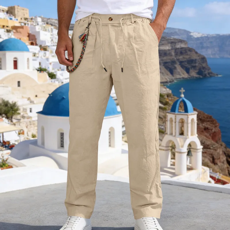 

Spring and Summer American Large Size Men's Loose Linen Casual Simple Straight Sports Trousers