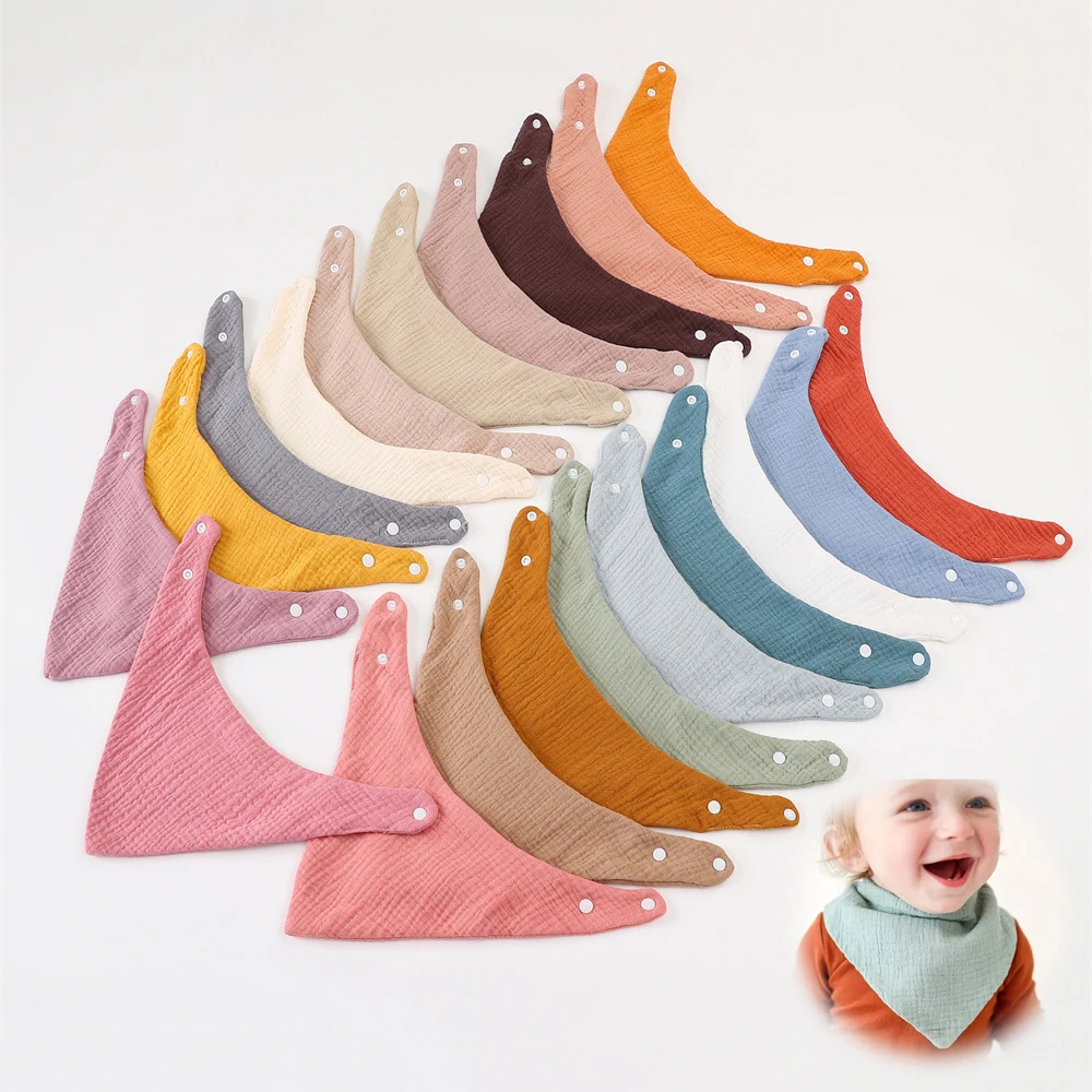 

1/3/5pcs Baby Bibs Saliva Towel Triangle Water Absorb Infant Newborn Solid Color Bandana Scarf Adjustable Snap Button Burp Cloth