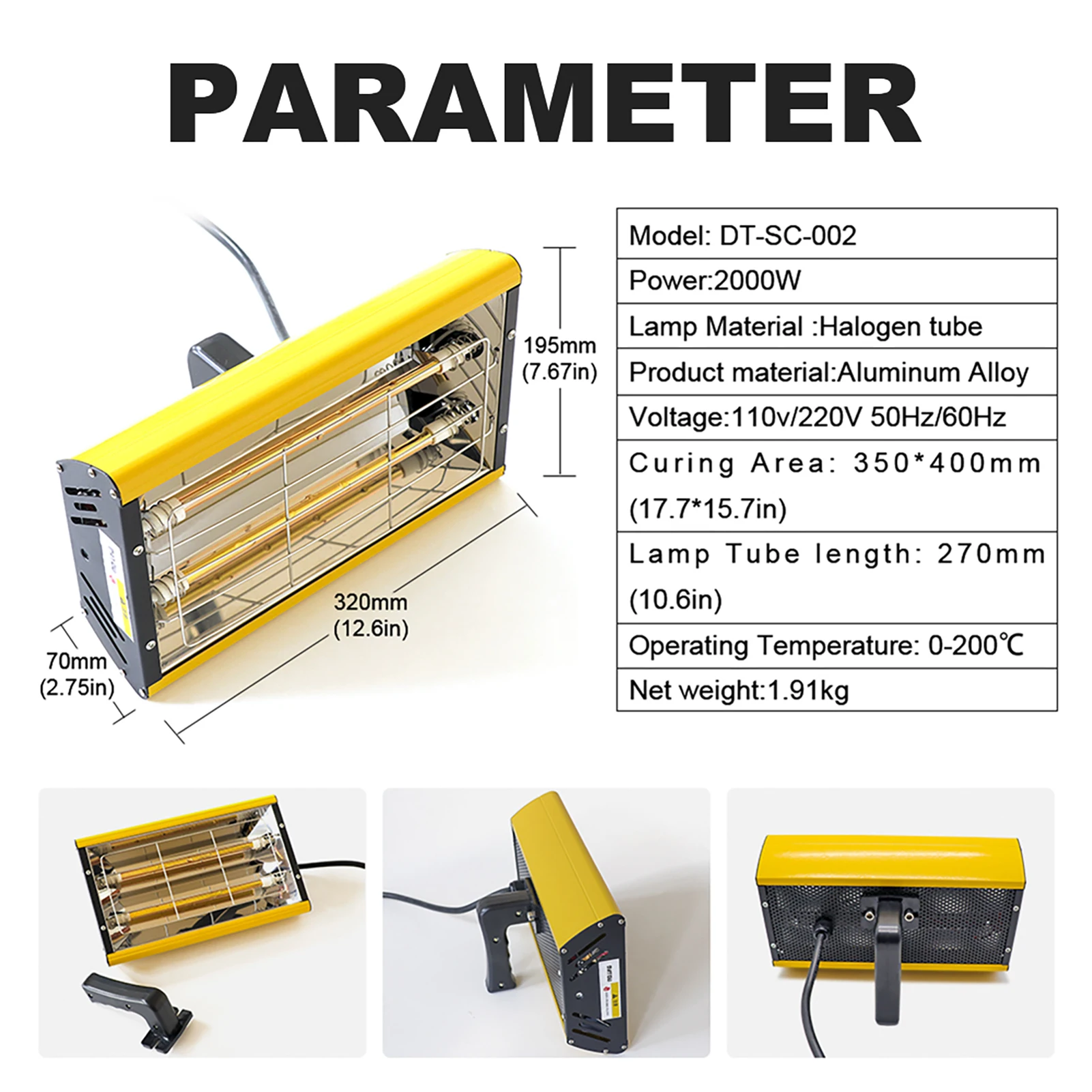 Datouboss Krótkofalowa lampa do pieczenia farby na podczerwień z regulowanym statywem | ZJ-SC-002 Zastosowanie do suszenia lakieru do napraw karoserii samochodów 2000W