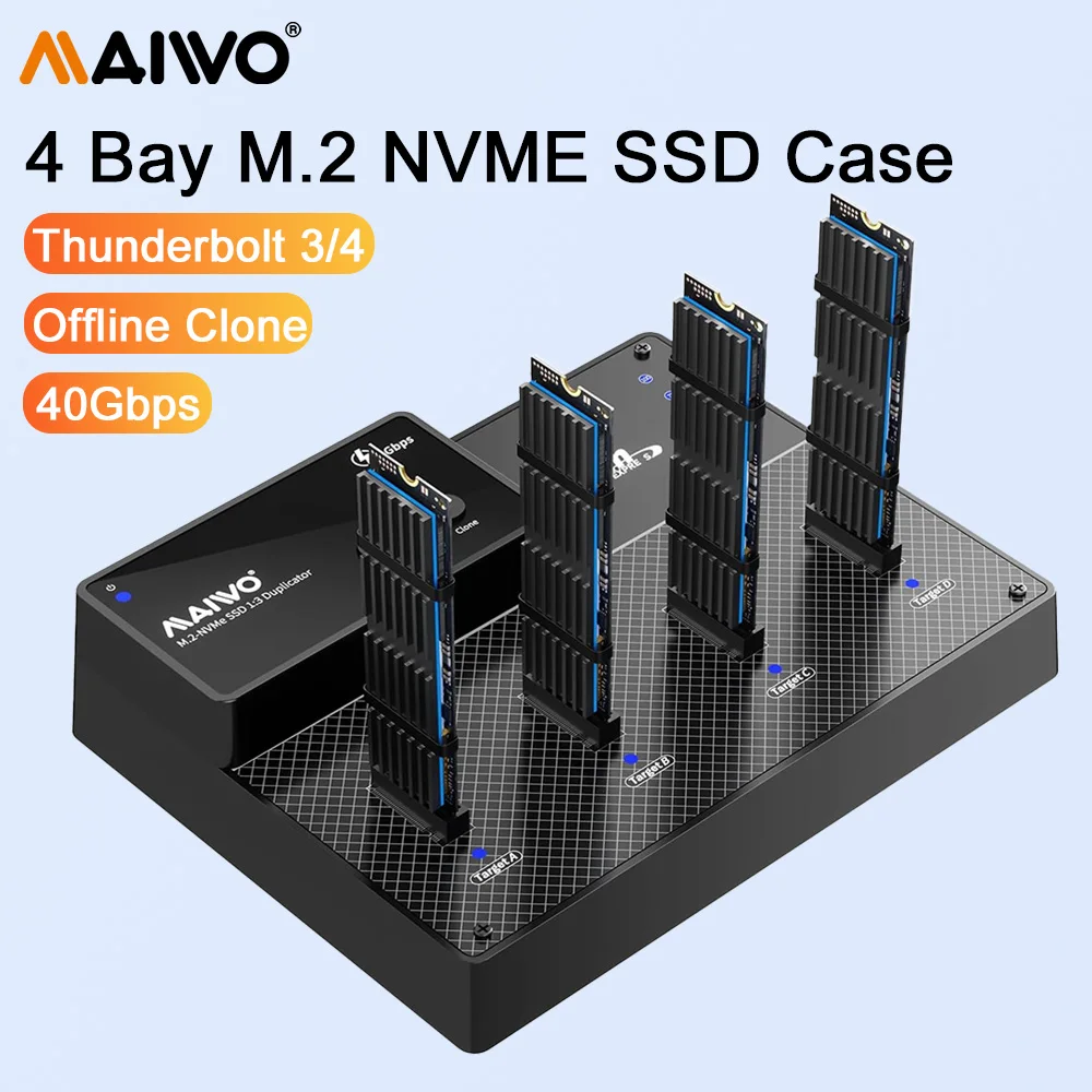MAIWO USB4.0 M.2 NVMe SSD Enclosure 40Gbps M.2 NVME SSD Adapter with Thunderbolt 3/4 Built-in Cooling Fan 1-to-3 Offline Clone