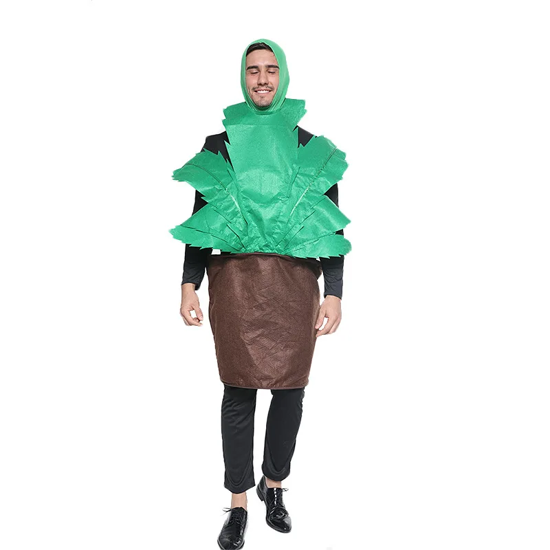 Disfraz de cactus de plantas para adultos, traje marrón para Halloween, actuación divertida, plantas verdes