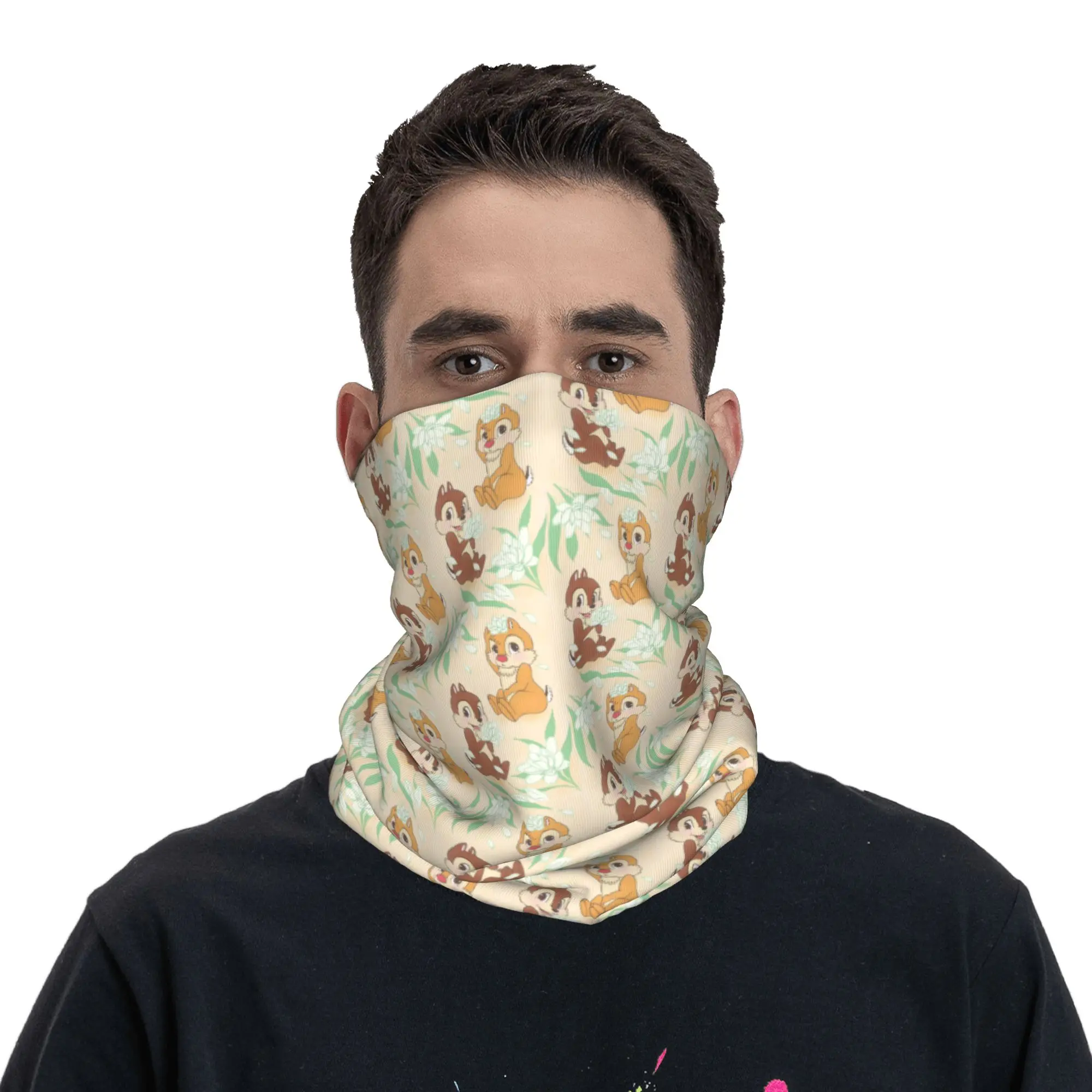 Custom Cute C-Chip And D-Dale Bandana Neck Warmer Women Men Winter Ski Tube Scarf Gaiter Animation Face Cover view 4