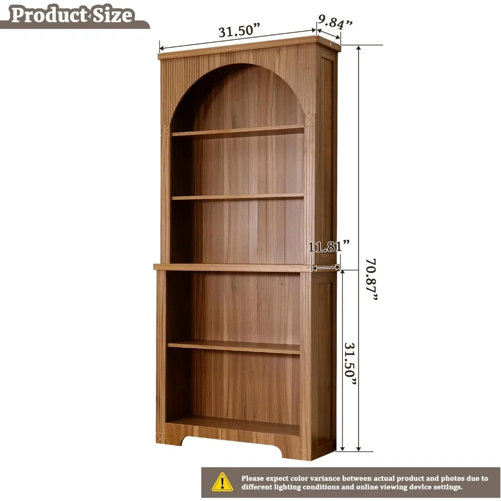 2pcs 5-Tier Arched Bookshelf，Arched Narrow Bookcase with Open Display Storage Shelf for Office, Living Room，Bookshelf