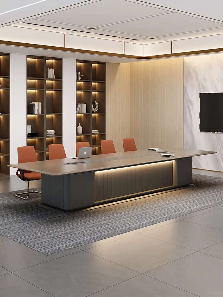 *Modern Light Luxury Conference Table and Chair Combination MDF Material 20-Person Commercial Office Furniture  Rectangular