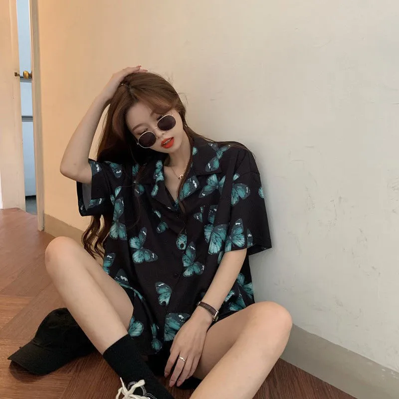 

Fashion Butterfly Printing Ladies Shirts Women'S Blouses 2022 Summer Short Sleeve Shirts Korean Women Tops Blusas Mujer