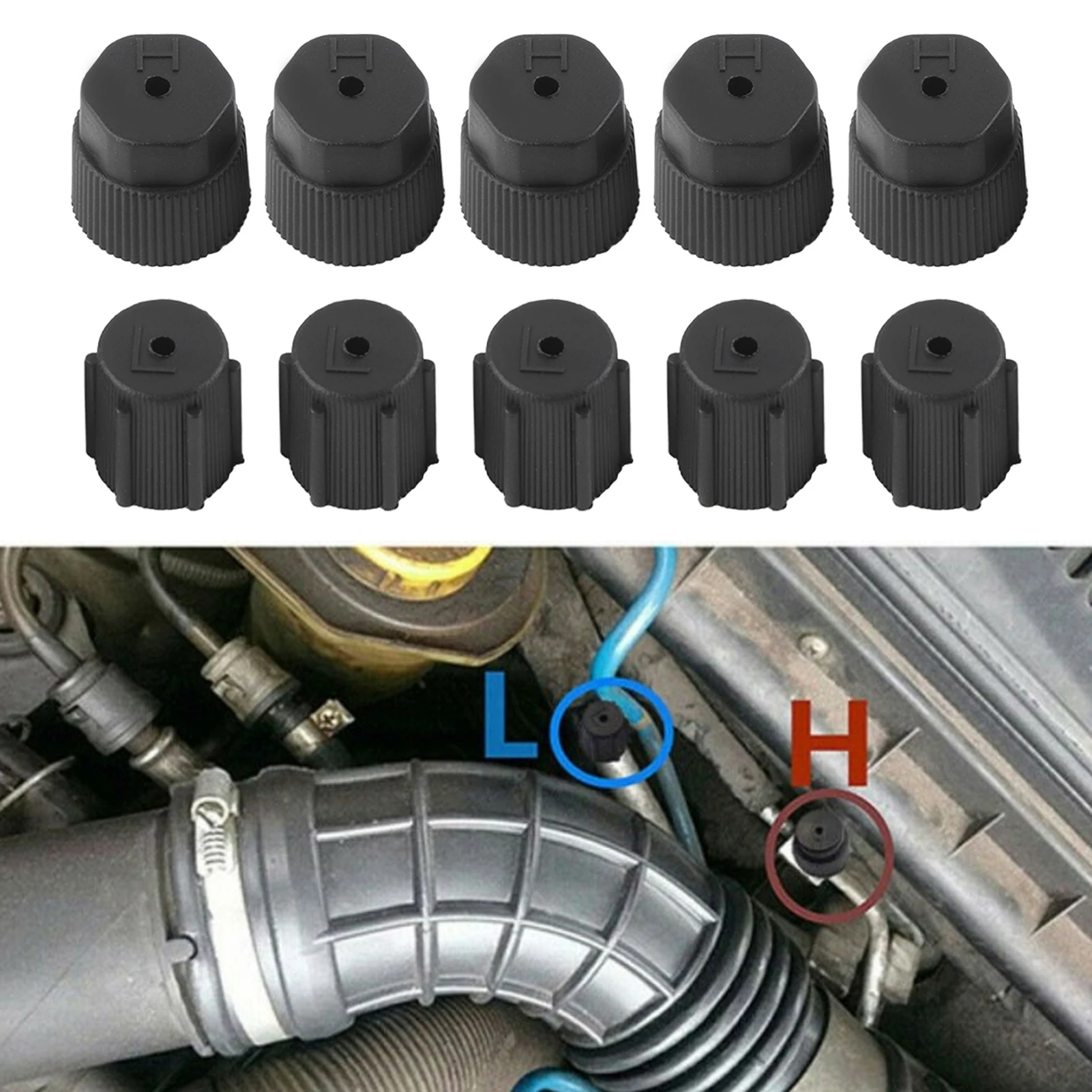 10Pcs Universal Air Conditioning Service Cap A/C Repair Refrigerant Charging Port Cover Auto Accessory