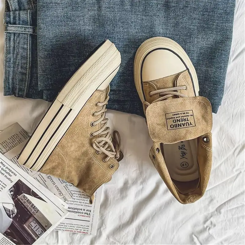 

High Top Men's Vulcanized Shoes Male Walking Shoes Zapatillas Hombre Platform Casual Shoes Outdoor Leather Board