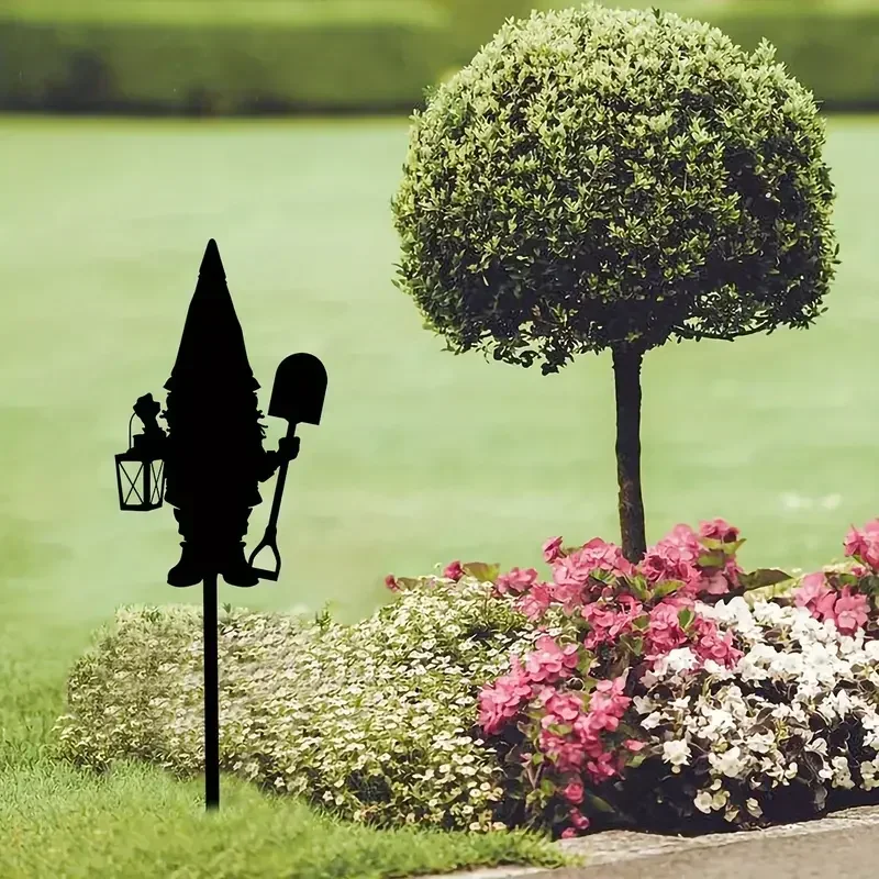 

HELLOYOUNG Christmas Dwarf Garden Stake Santa Claus Iron Art Silhouette Courtyard Garden Iron Outside Farmhouse Decoration Groun