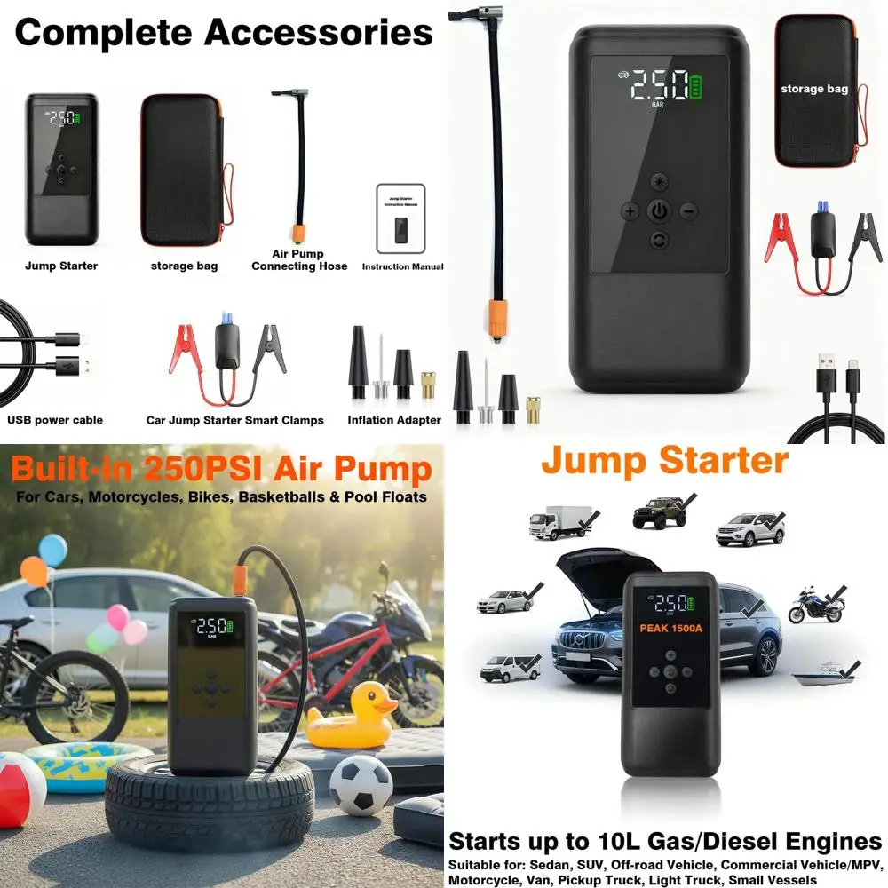 

Стартеры прыгают с воздушным компрессором | Портативный автомобильный аккумулятор для накачивания шин 250PSI с литиевой коробкой для перехода 12 В Supersafe Car B
