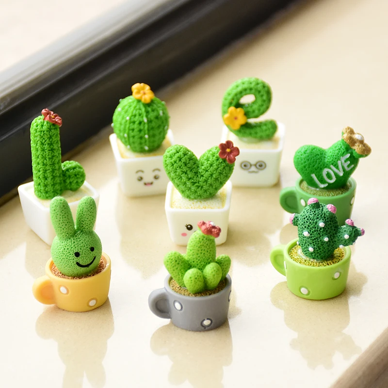 

Simulation Micro Resin Pots Small Green Plants Landscape Mini Succulents Cactus Cartoon Bonsai Garden Office Home Desktop Crafts