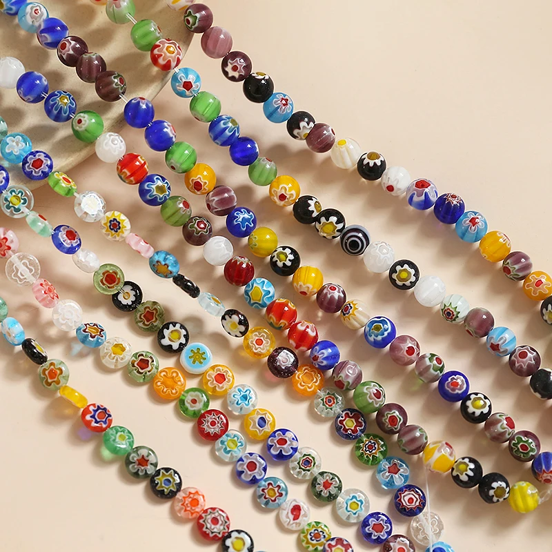 1 String Japanese Mix Color Flat Round Glass Bead Floret Bead Accessories Diy Handmade Jewelry Necklace Bracelet Material